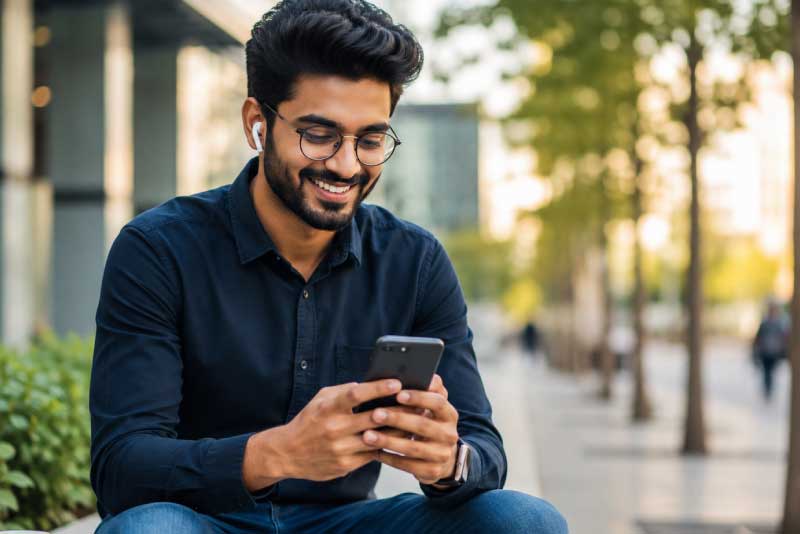Employee checking an app on his phone