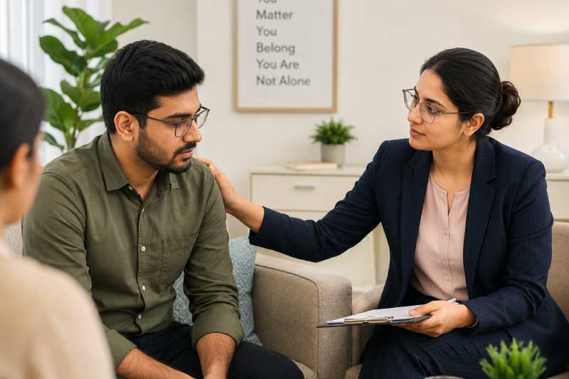 Therapist listening attentively during a counselling session